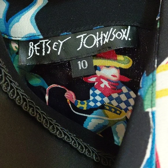 Womens Black Collared Mini Dress Button-Front Top with Colorful Print VINTAGE - Picture 5 of 5